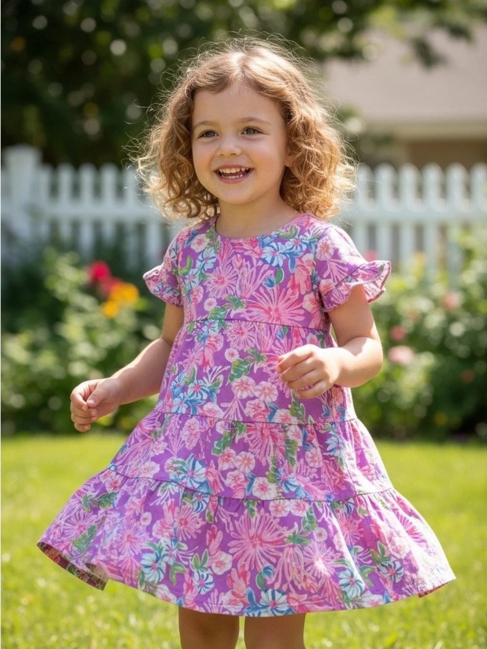 Lilly Pulitzer Girls' Lilac Floral Tiered Dress